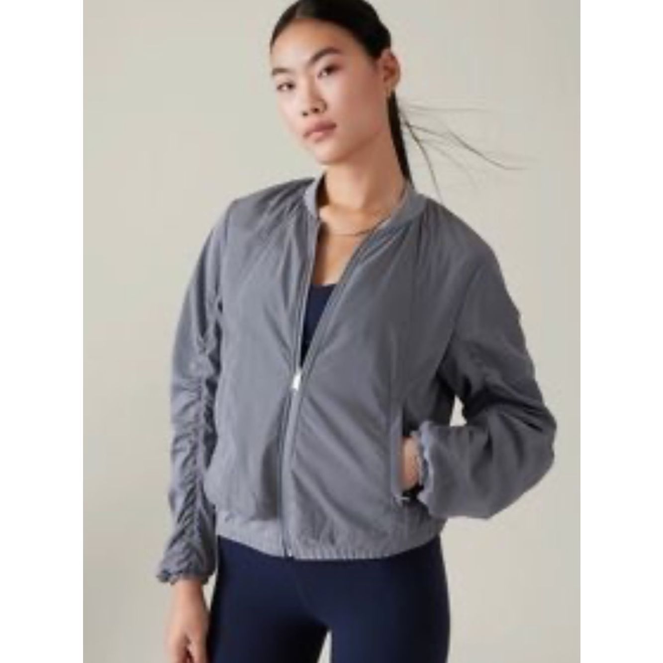 Athleta Wayfarer Zip Up Sporty Activewear Bomber Jacket In Coastline Blue Gray